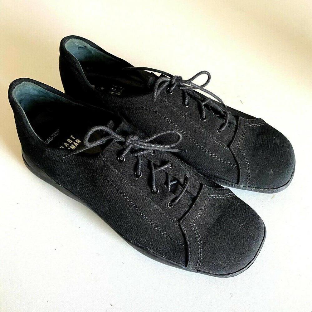 STUART WEITZMAN Black Nylon Lace Up Sneaker Shoe Flat Square Toe Women's… - Picture 2 of 7